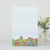 Waterverf Red Sweet Peas Blue Lined Briefpapier (Staand voorkant)