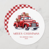 Waterverf Red Truck Gingham met kerstkaarten Feestdagenkaart (Voorkant / Achterkant)
