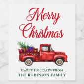 Waterverf Red Truck Kerstboom String Lights Wijn Etiket (Enkel label)