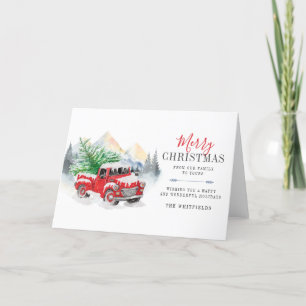 Waterverf Red Truck Merry Kerstmis Lumberjack Feestdagen Kaart