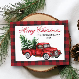 Waterverf Red Truck Merry Kerstmis Pset Briefkaart