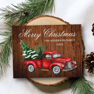 Waterverf  Red Truck Wood Kerst Briefkaart