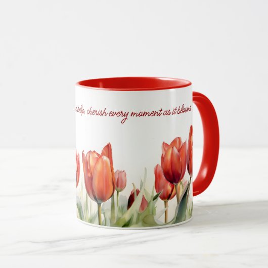 Waterverf Red Tulips Coffee Mok (Voorkant rechts)