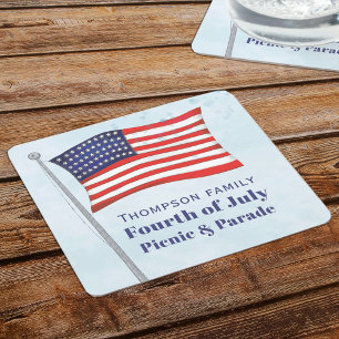 Waterverf Red White Blue Simple American Flag Vierkante Kartonnen Onderzetter