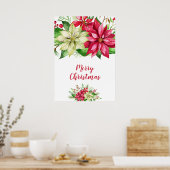 Waterverf Red White Poinsettia Floral Kerstmis Poster (Keuken)