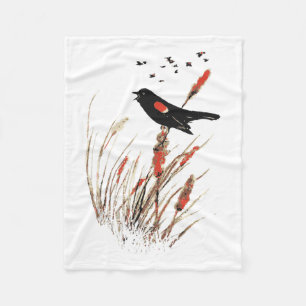 Waterverf Red Wing Blackbird Bird Natuur art Fleece Deken