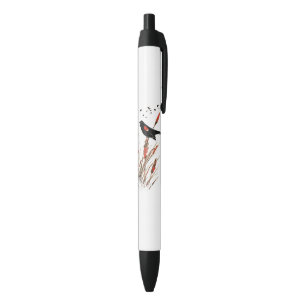 Waterverf Red Wing Blackbird Bird Natuur art Zwarte Inkt Pen