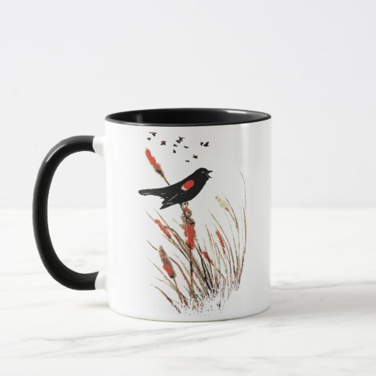 Waterverf Red Winged Blackbird Bird Animal Art Mok (Links)