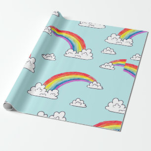 Waterverf regenbogen en wolken naadloos patroon cadeaupapier