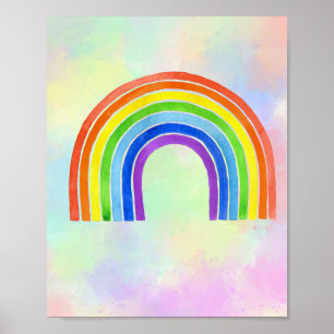 Waterverf regenboog achtergrond kinderkamer poster