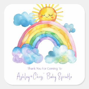 Waterverf Regenboog Baby Sprinkle Vierkante Sticker