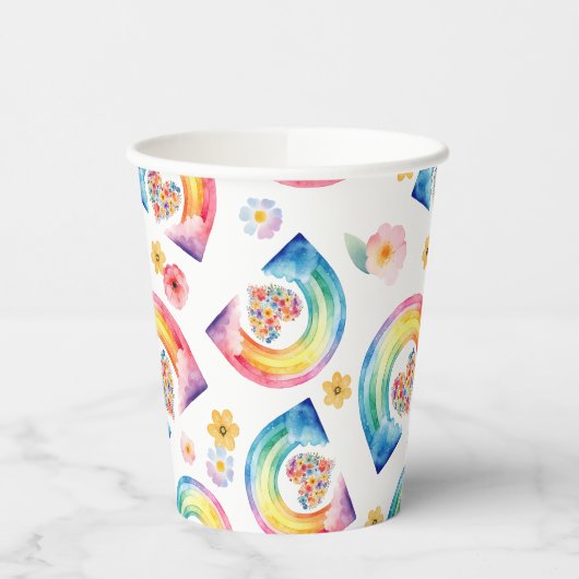 Waterverf Regenboog Bloemen Hart Papier Cups Papieren Bekers (Links)