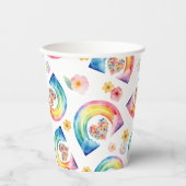 Waterverf Regenboog Bloemen Hart Papier Cups Papieren Bekers (Voorkant)