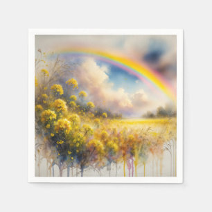 Waterverf regenboog boven wilde bloemenweide servet