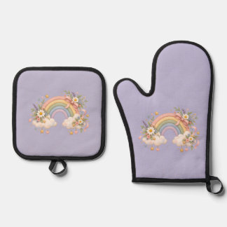 Waterverf Regenboog Cadeau – Charmante Wolk Ovenwant & Pannenlap Set