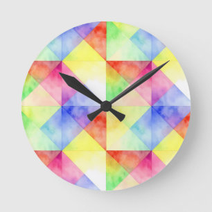 Waterverf Regenboog Diamant Dekbed Patroon Ronde Klok