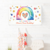 Waterverf regenboog eerste verjaardag welkomstbann spandoek (Insitu)