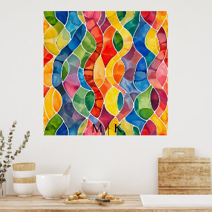 Waterverf Regenboog Glas in Lood Poster