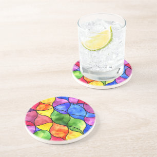Waterverf Regenboog Glas in Lood Zandsteen Onderzetter