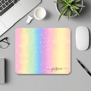 Waterverf Regenboog Glitter Roze Geel Groen Blauw Muismat