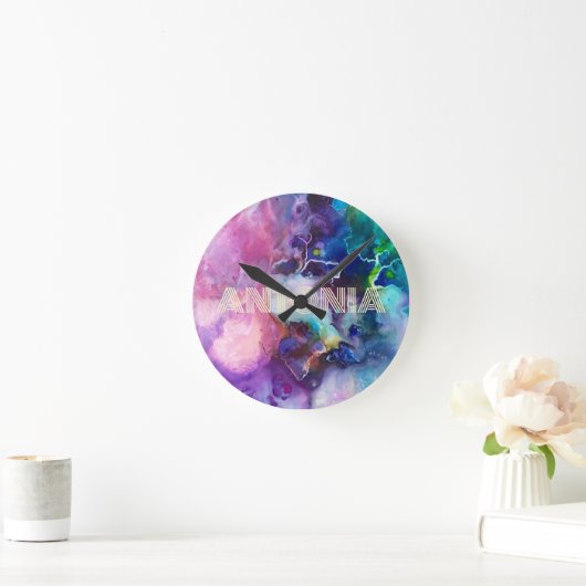 Waterverf regenboog grillige  naam ronde klok (Huis)