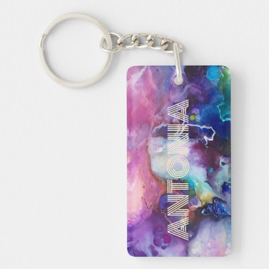 Waterverf regenboog grillige naam sleutelhanger (Voorkant)