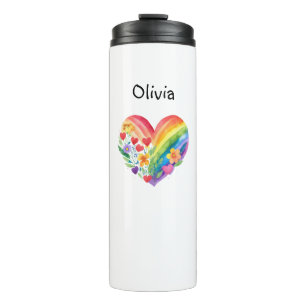 Waterverf Regenboog Hart Gepersonaliseerd Thermosbeker