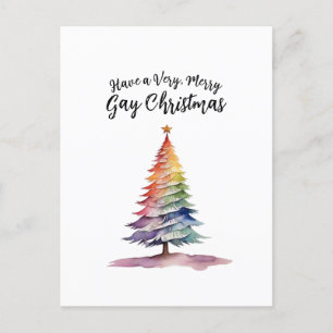 Waterverf Regenboog Kerstboom Gay Feestdagenkaart