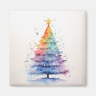 Waterverf regenboog kerstboom magneet