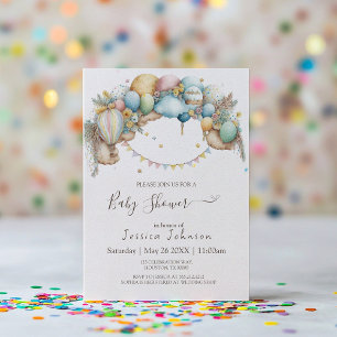 Waterverf regenboog luchtballon Baby shower Invita Kaart