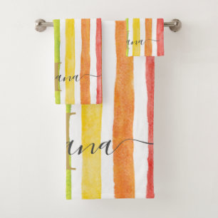 Waterverf Regenboog Monogram Strepen Gepersonalise Bad Handdoek