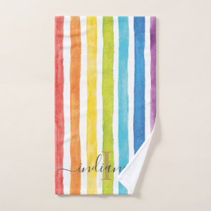 Waterverf Regenboog Monogram Strepen Gepersonalise Handdoek