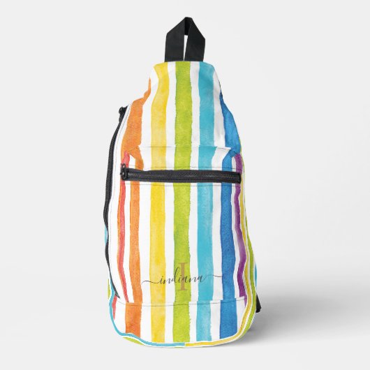 Waterverf Regenboog Monogram Strepen Gepersonalise Sling Bag (Voorkant)