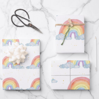 Waterverf regenboog pastel kleur verjaardagsfeestj inpakpapier vel