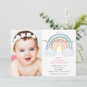 Waterverf regenboog pastel meisje 1e verjaardag fo kaart (Staand voorkant)