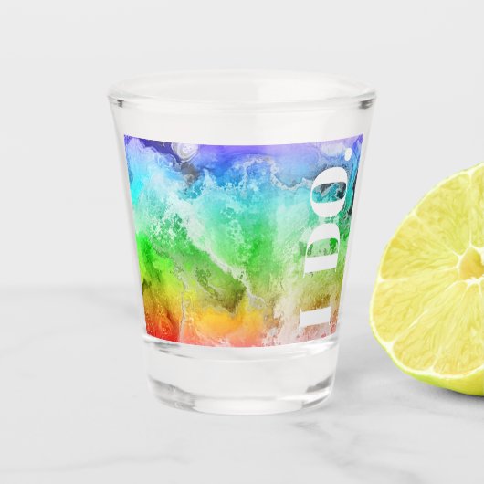 Waterverf regenboogalcohol shot glas (Voorkant)