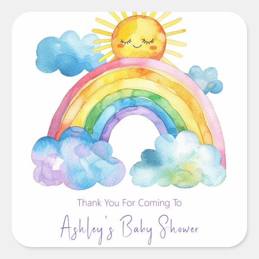 Waterverf regenboogBaby shower Vierkante Sticker (Voorkant)