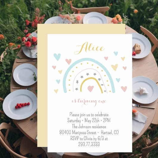 Waterverf regenbooghart roze blauw 1 oktober kaart