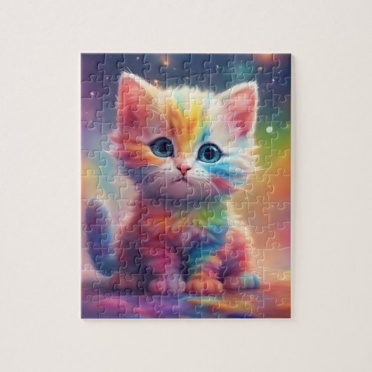 Waterverf regenboogkat legpuzzel (Verticaal)