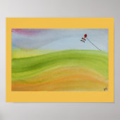 Waterverf regenbooglandschap met kite poster (Voorkant)