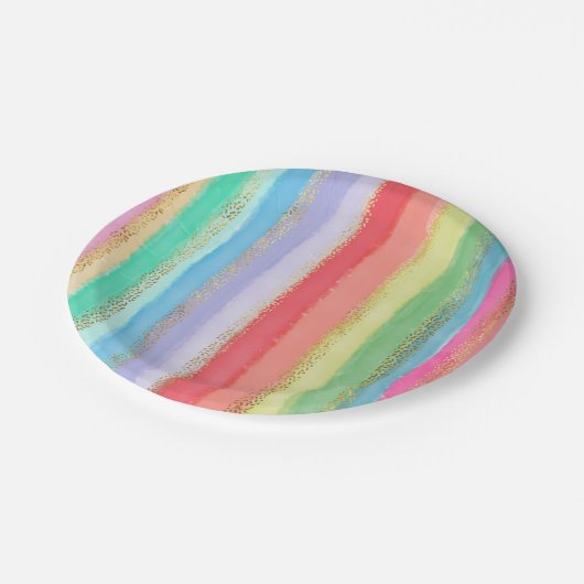 Waterverf Regenboogontsteking Stripes Gold Myrtle Papieren Bordje (Gekanteld)