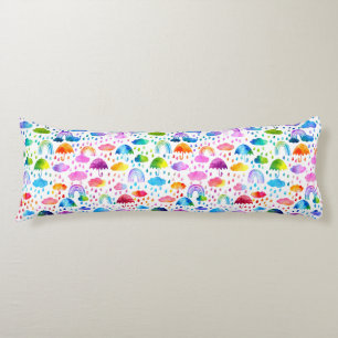 Waterverf Regenboogparaplu regenachtige dagmeisjes Lichaamskussen