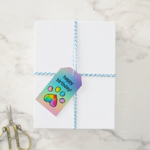 Waterverf regenboogpaw — Birthday-party afdrukken Cadeaulabel