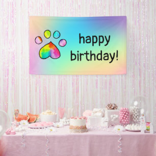 Waterverf regenboogpaw — Birthday-party afdrukken Spandoek