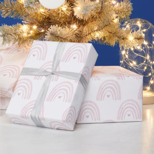 Waterverf Regenboogrijen in pastelroze Cadeaupapier