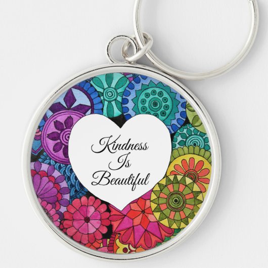 Waterverf Regenboogstraat Mandala met hart Sleutelhanger (Voorkant)