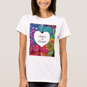 Waterverf Regenboogstraat Mandala met hart T-shirt