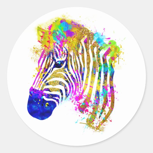 Waterverf regenboogverf Zebra Grafisch Ronde Sticker (Voorkant)