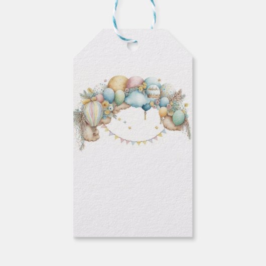 Waterverf regenboogvliegtuig ballonvaarder Baby sh Cadeaulabel (Achterkant)