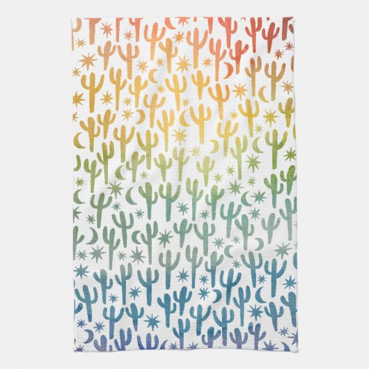Waterverf regenboogwoestijn Saguaro Cactus Pattern Theedoek (Verticaal)